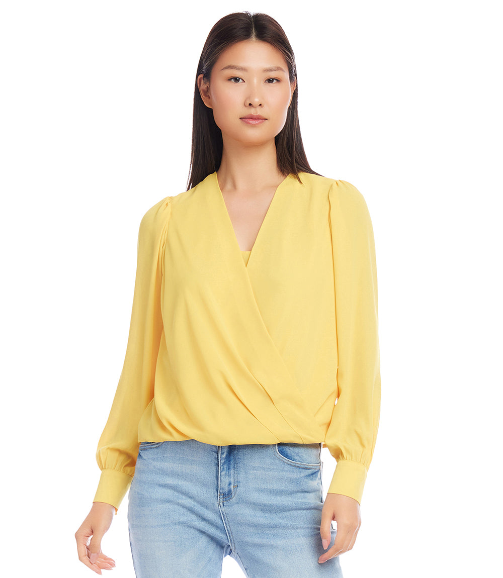 Karen Kane Women's Layered Crossover Top,  L,  Yellow,  100% Polyester