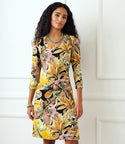 A-line Scoop Neck General Print Flower(s) Gathered 3/4 Sleeves Dress