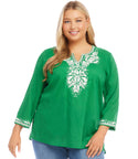 Plus Size Slit Embroidered Scoop Neck Tunic