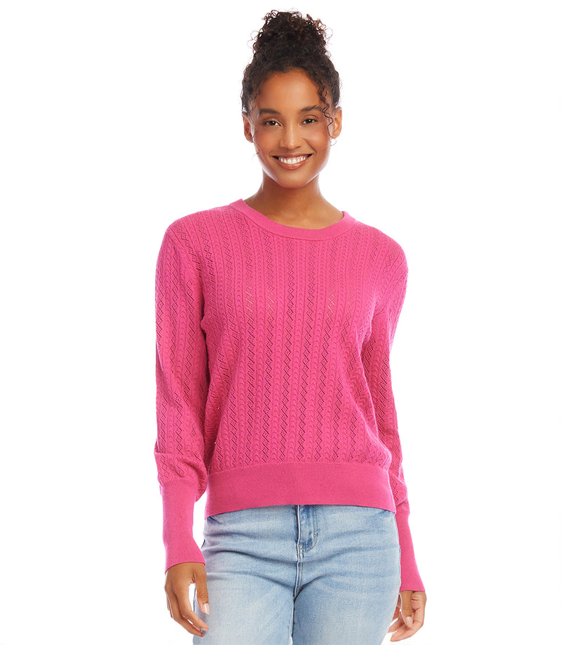 Ruched Sleeve L/S Pointelle Sweater