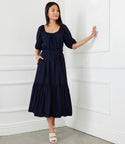 Puff Sleeves Sleeves Scoop Neck Tiered Pocketed Polyester Dress With Ruffles