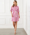 Above the Knee Pocketed Belted Button Front Linen Collared Shirt Dress