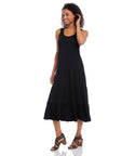 Petite Scoop Neck Summer Tiered Stretchy Embroidered Midi Dress