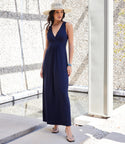 Sophisticated V-neck Draped Pleated Empire Waistline Maxi Dress