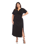 Plus Size V-neck Faux Wrap Draped Slit Short Sleeves Sleeves Evening Dress/Midi Dress