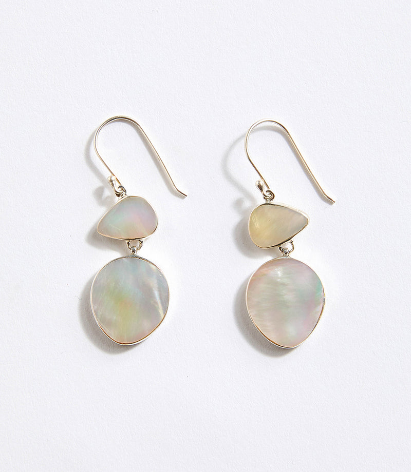 White Porcelain Diamond Shape Earrings With Mother of Pearl