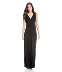 Sophisticated V-neck Empire Waistline Draped Pleated Maxi Dress