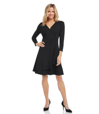 Black Faux Wrap Drape Dress