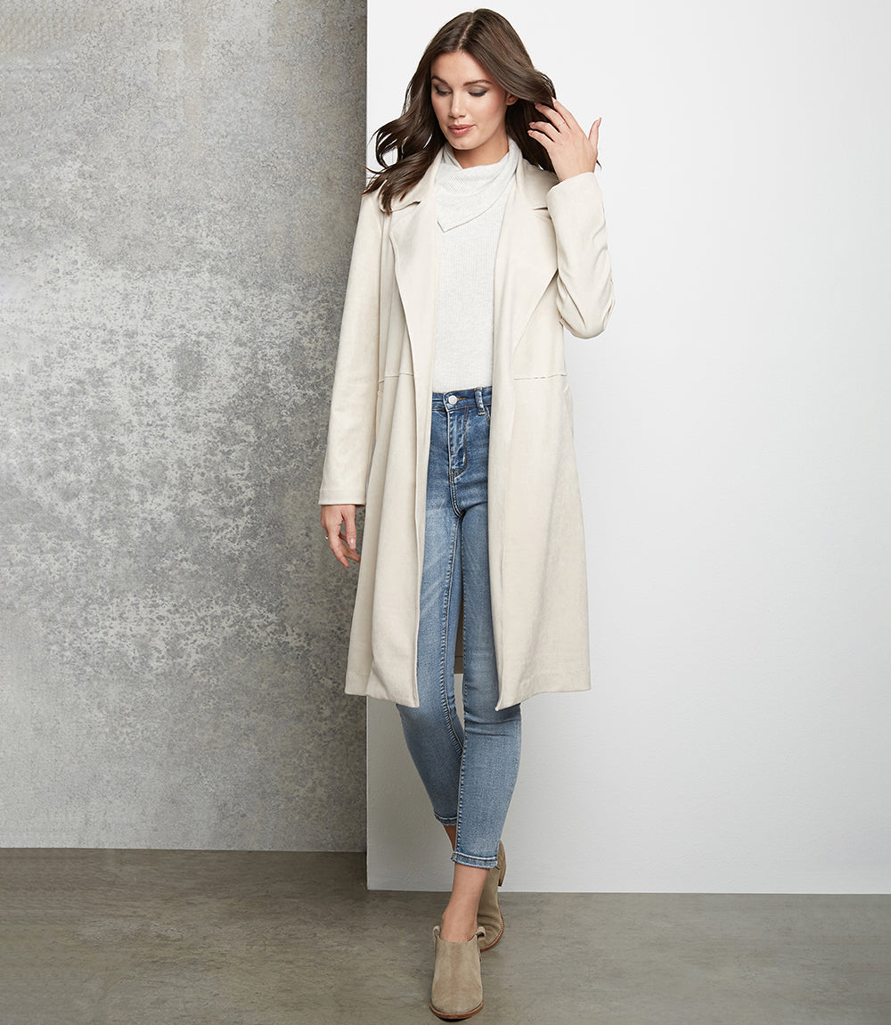 Faux Suede Trench Coat