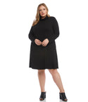 Plus Size A-line Turtleneck Pocketed Long Sleeves Dress