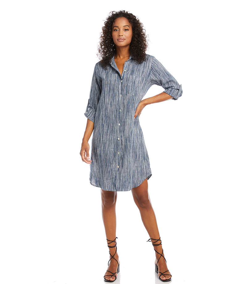 Blue Stripe Drop Waist Shirtdress