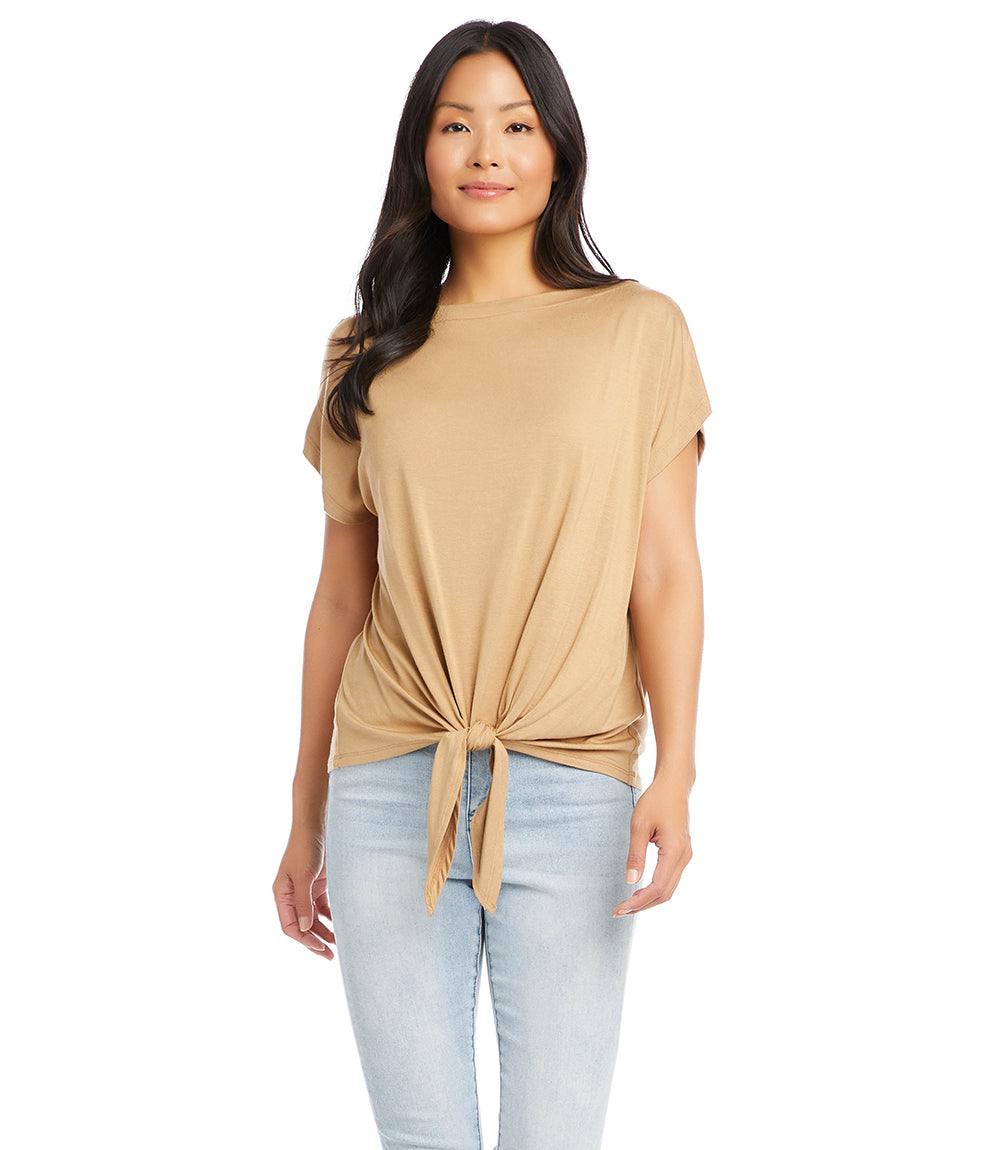 Petite Size Boatneck Tie Front Top