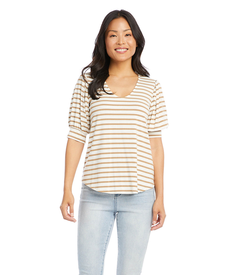  Karen Kane Women's Petite Size Shirred Sleeve Shirttail Tee