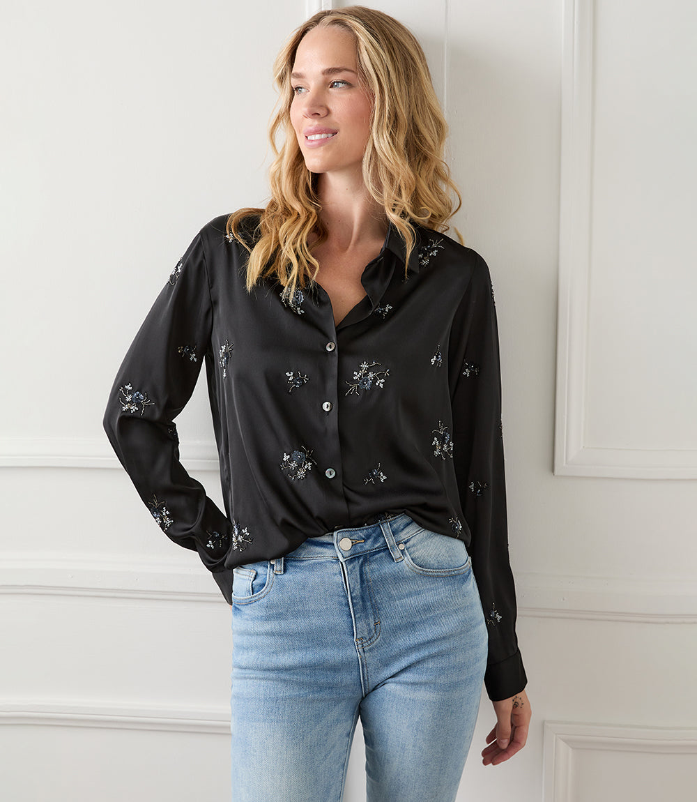  Karen Kane Women's Embellished Button-Up Shirt