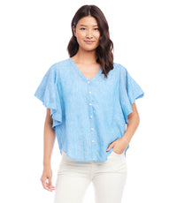 Blue Flutter Sleeve Top | Karen Kane