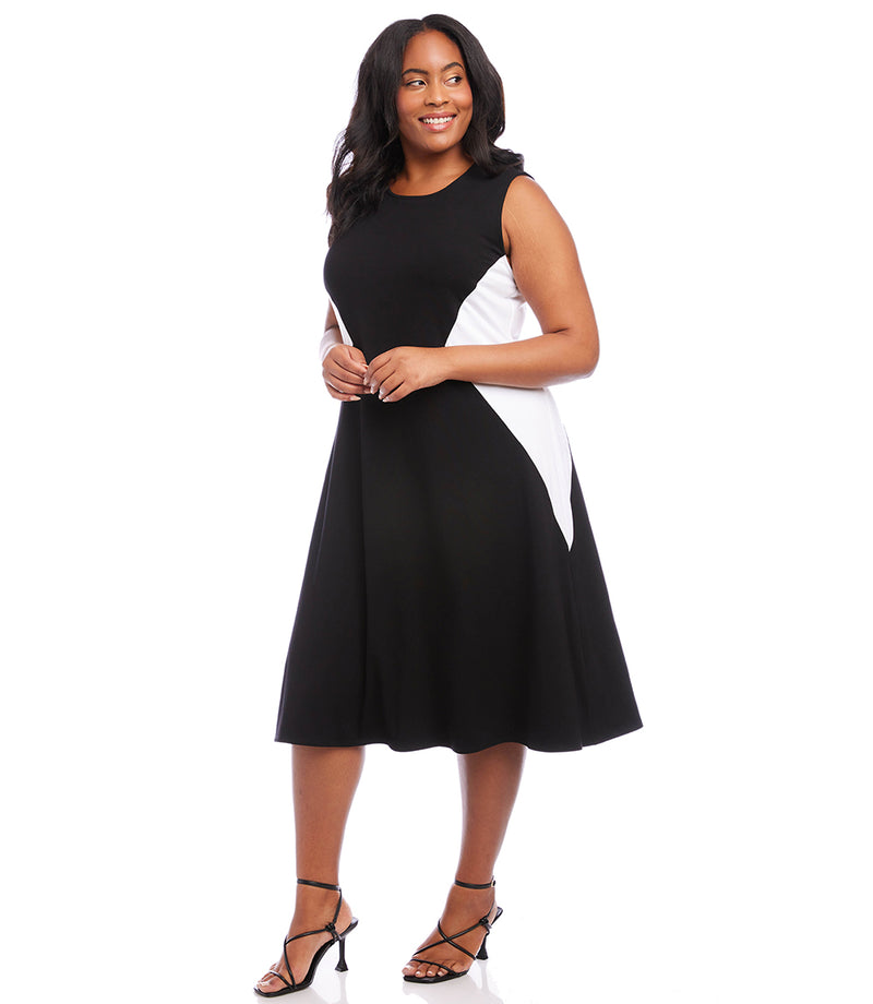 Black W/White Size Sleeveless Colorblock Dress |
