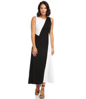 Petite Hidden Back Zipper Colorblocking Sleeveless Midi Dress