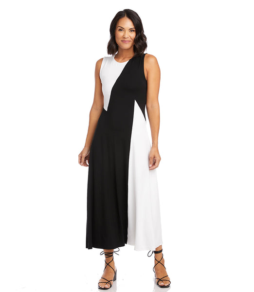 Black With White Sleeveless Colorblock Dress | Karen Kane