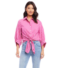 Fuchsia Stripe Tie-Front Top | Karen Kane