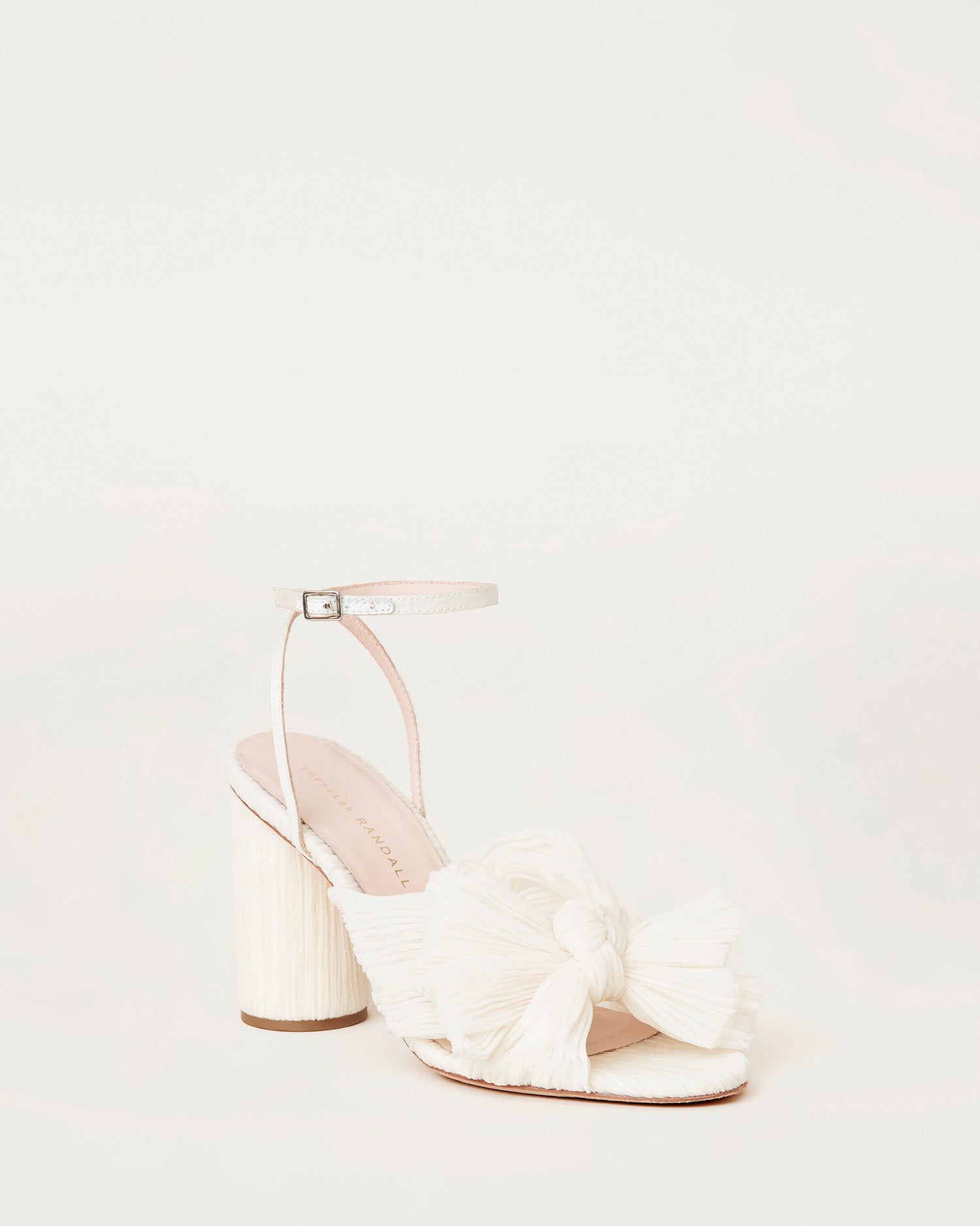 camellia bow heel with ankle strap vegan pearl