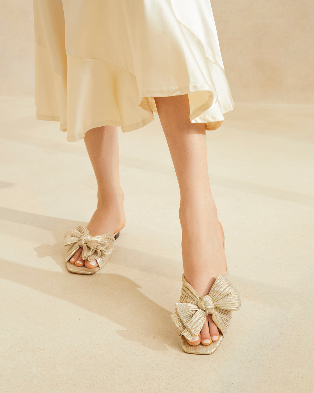 Loeffler Randall | Daphne Gold Pleated Slide | Flats and Mules | Footwear