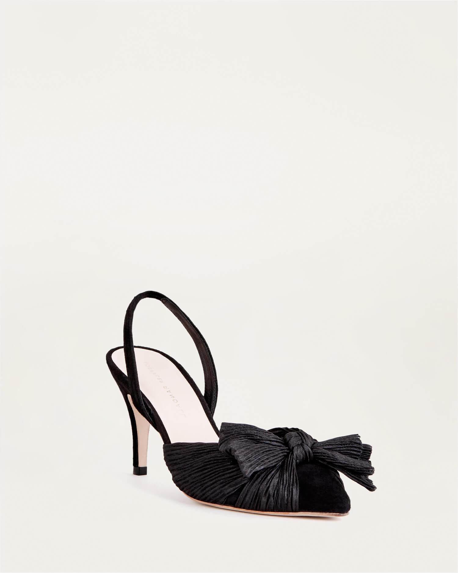 black suede heels with bow