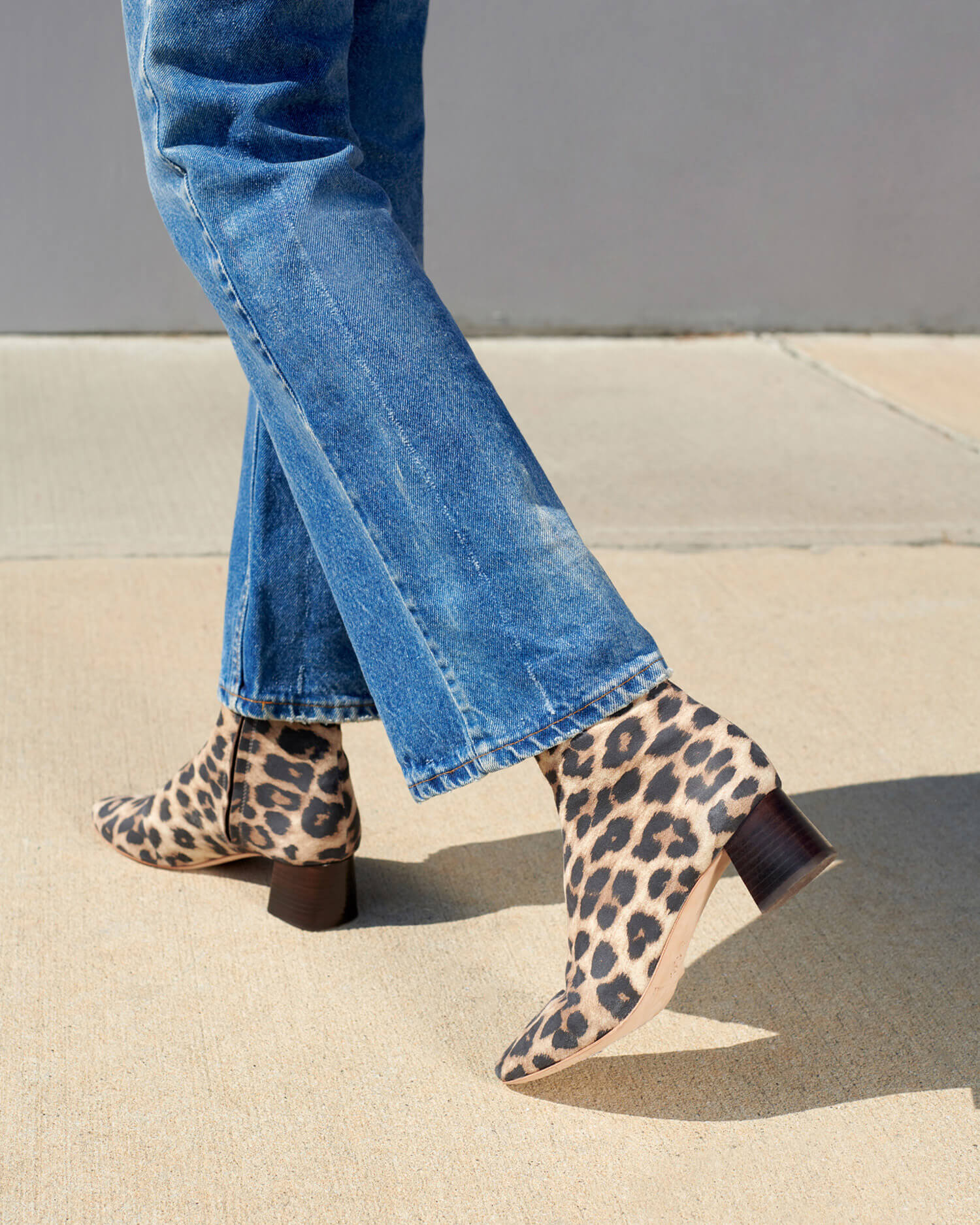 leopard booties block heel