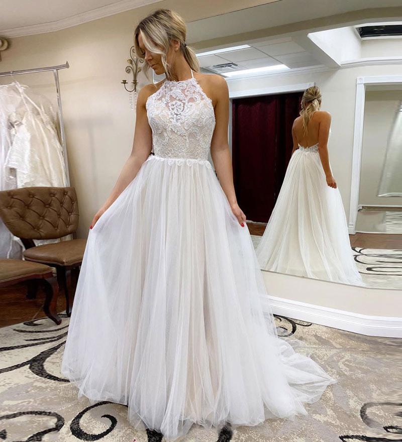 lace halter neck wedding dress