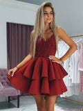 A-Line/Princess Satin Ruffles Spaghetti Straps Sleeveless Short/Mini Homecoming Dresses TPP0008377