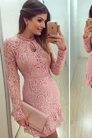 long sleeve lace dress pink