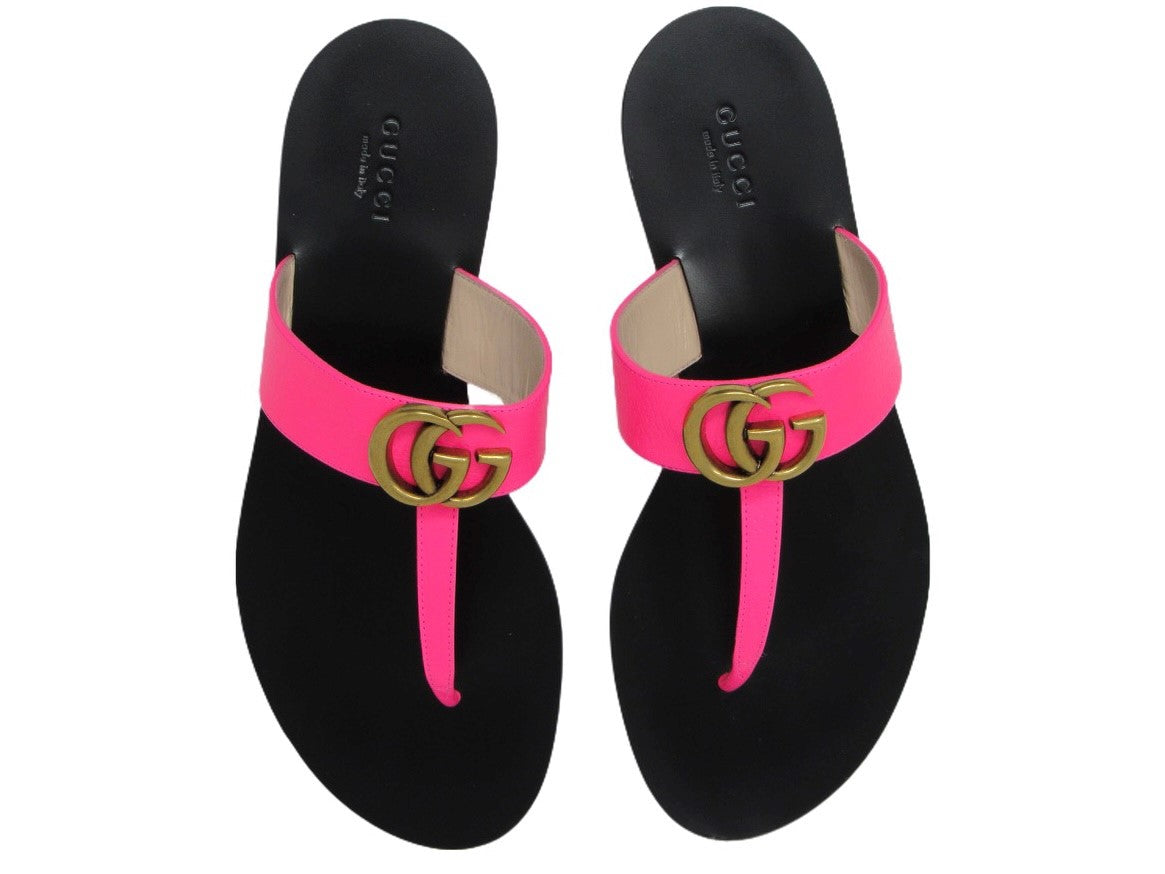 GUCCI Marmont Neon Pink Leather GG Thong Sandal – modernMarla
