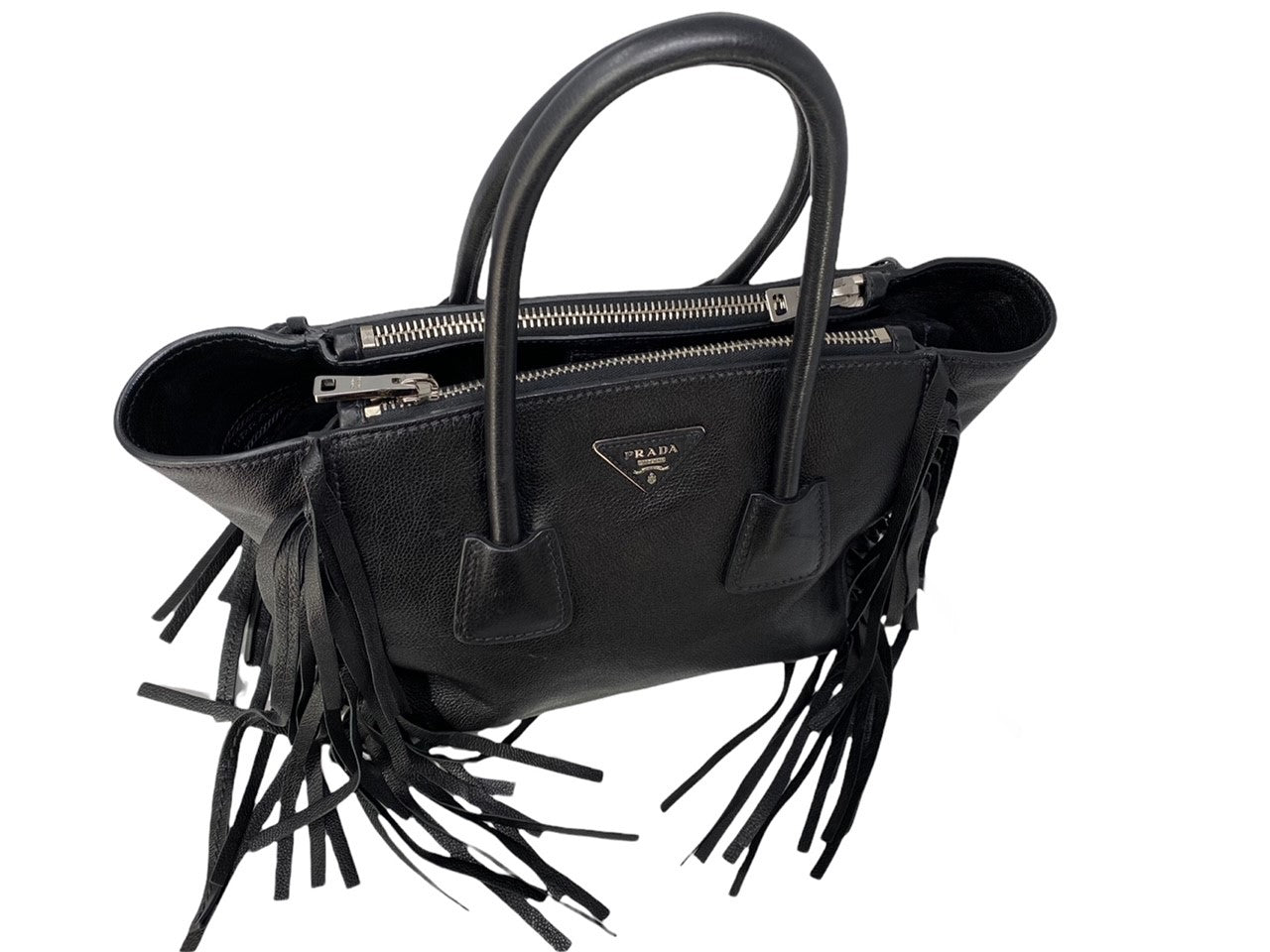 Prada Black Pebbled Leather Fringe Satchel – modernMarla