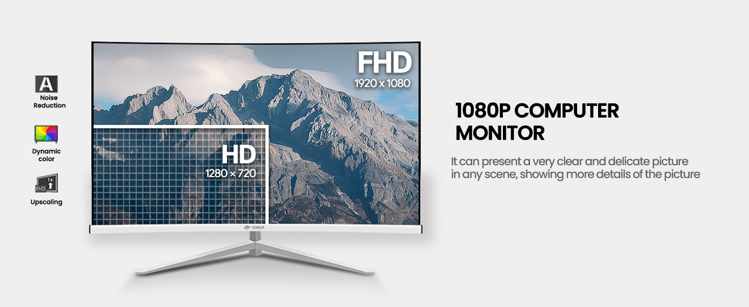 CRUA Monitor curvado de 24 pulgadas, FHD (1920×1080p) 2800R 75HZ, 95% sRGB  monitores de computadora de gama de colores, bisel estrecho de 3 lados y