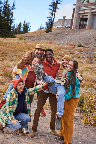 group of friends wearing fall Toad&Co clothes