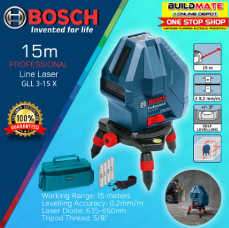 Bosch Professional GLL 3-15X Line Laser, IP54 15m Self Levelling (Accuracy:  ± 0.2 mm/m, Blue)