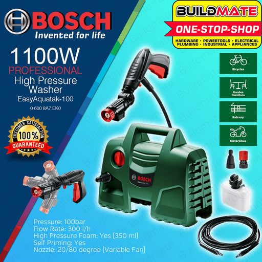 Bosch Home and Garden Hidrolimpiadora de alta presión EasyAquatak 100 Long  Lance (1100 W, manguera 5 m, caudal máx.: 270 l/h, boquilla chorro plano  variable, en caja) : : Jardín