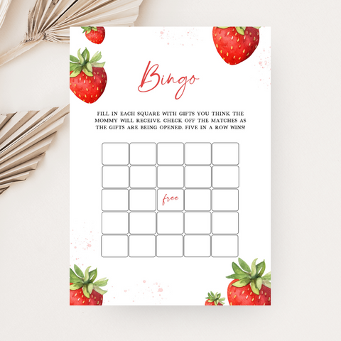Strawberry Baby Shower Bingo Card