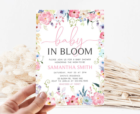 Editable Baby in Bloom Baby Shower Invitation