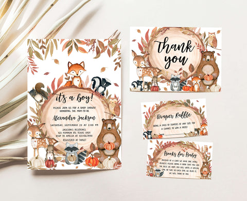 Fall Woodland Baby Shower Invitation Set