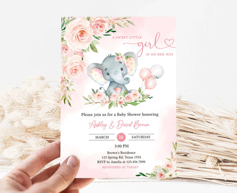 Floral Elephant Baby Shower Invitation - Cuddle Palette