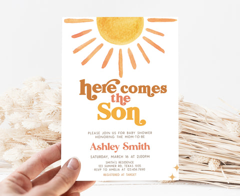 Editable Here Comes the Son Baby Shower Invitation