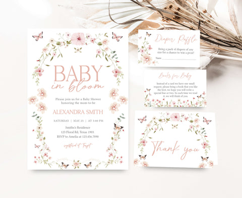Baby in Bloom Baby Shower Invitation Kit Girl Butterfly