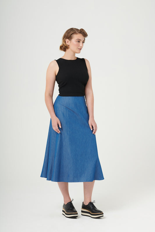 Super Freak Denim Midi A-Line Skirt | Boutique Lustre