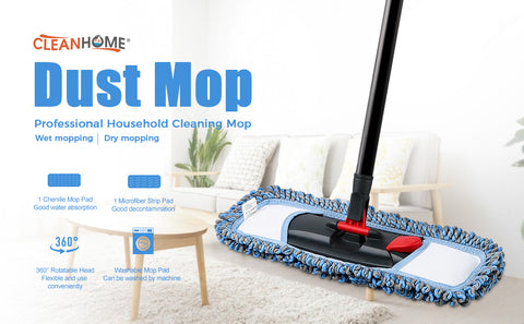 CLEANHOME Microfiber Dust Mop with a Extra Chenille Refill Mopping Pad,Mops  for Floor Cleaning Professional Dry & Wet Flat Mops for Tile Floors