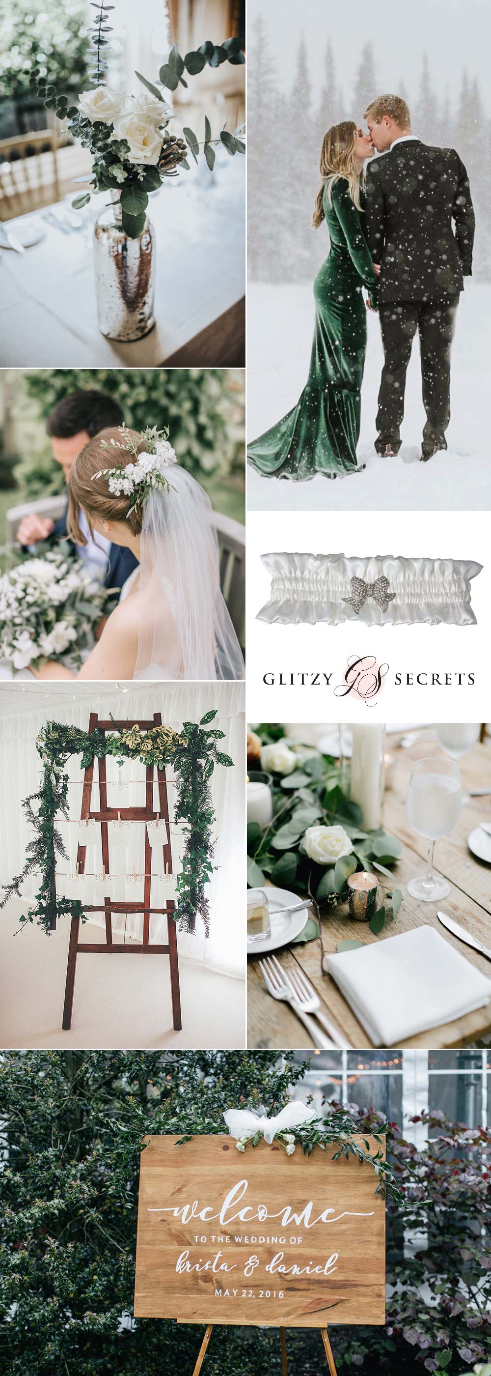 Ideas for a winter wedding green and white colour scheme