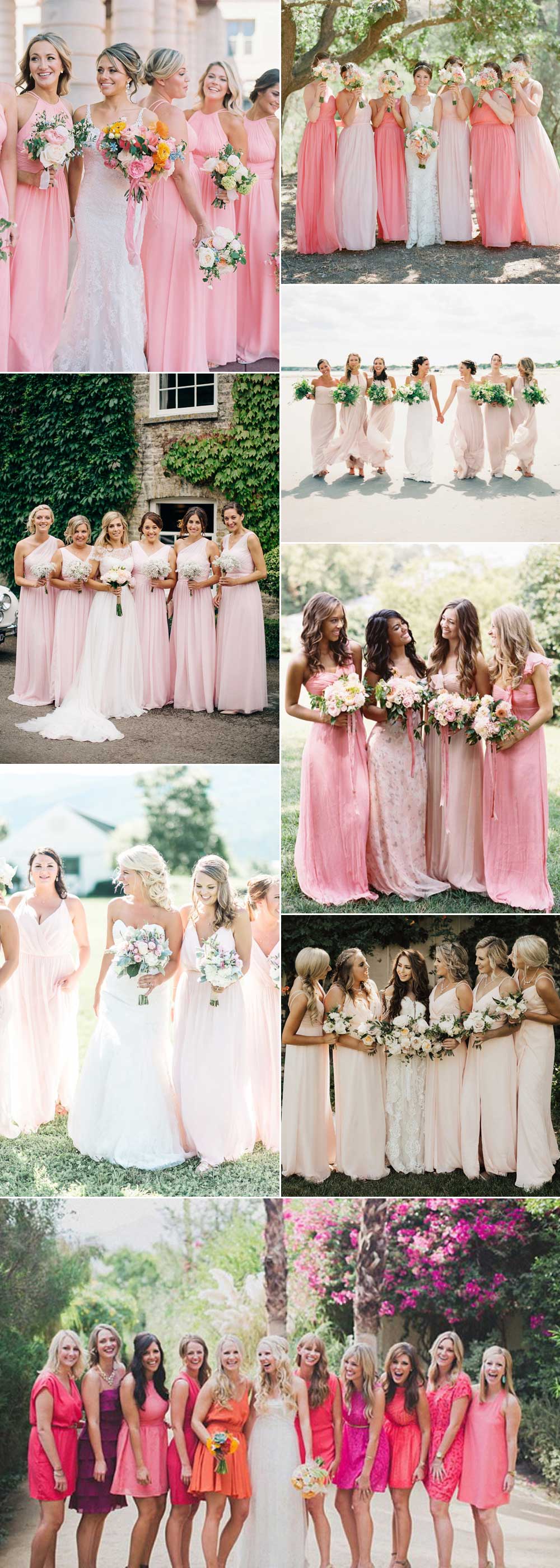 Pink bridesmaid dress ideas in blush, rose and cerise