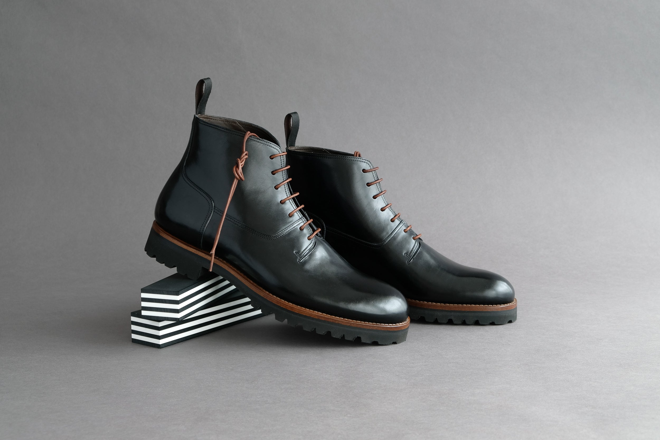 Zonkey Boot hand welted derby boots from black horse leather