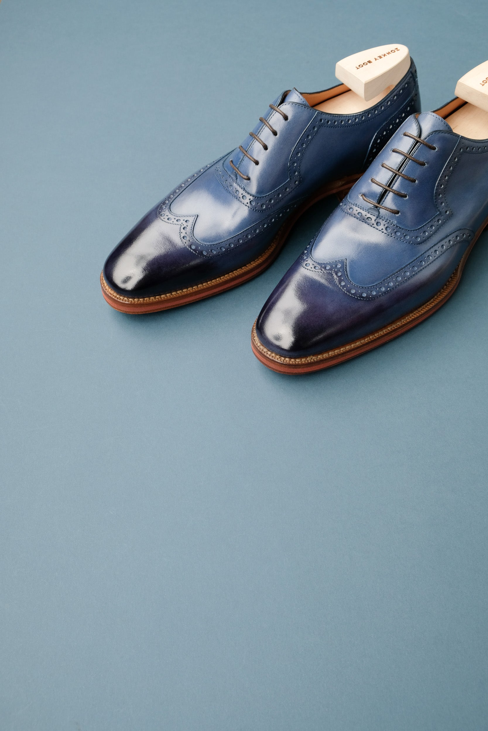 Zonkey Boot hand welted wingtip oxfords on the High Street last from Bavarian Calf Ice Blue