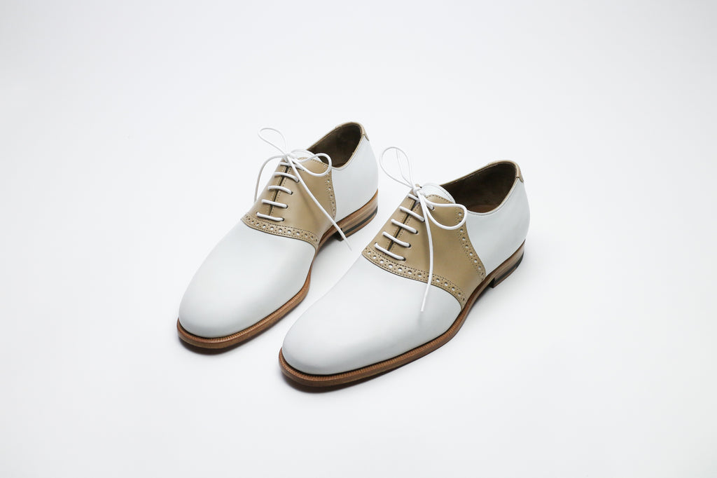 Zonkey Boot ladies saddle oxfords from white and beige calf leather 