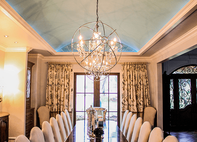 dining room with barrel ceiling